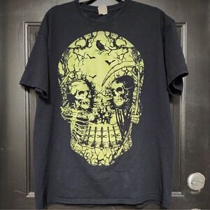 Fruit Of The Loom Halloween Skull T-shirt XL Glow In The Dark Black Horror Tee
